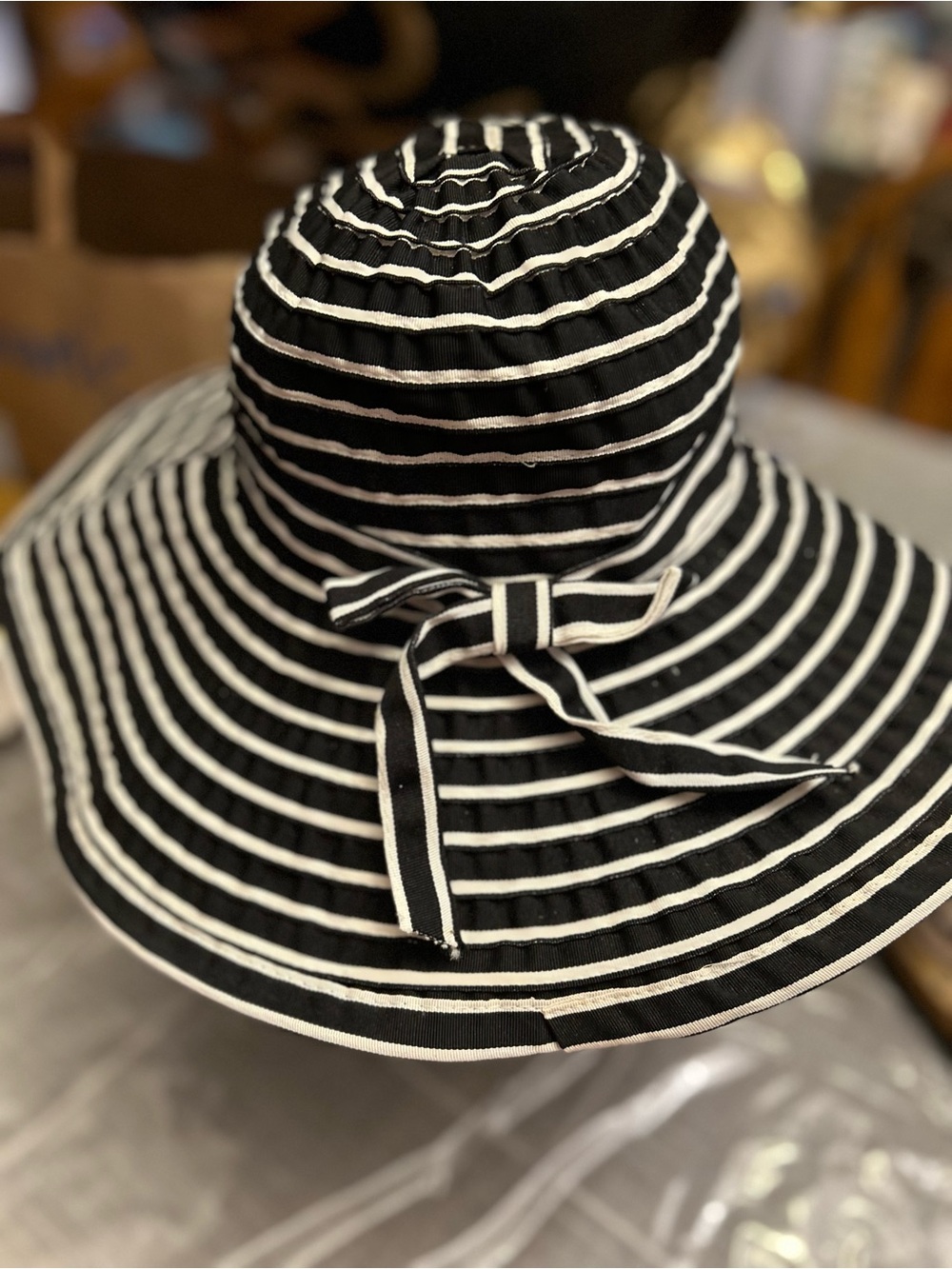 Black & White Striped Wide Brim Sun Hat